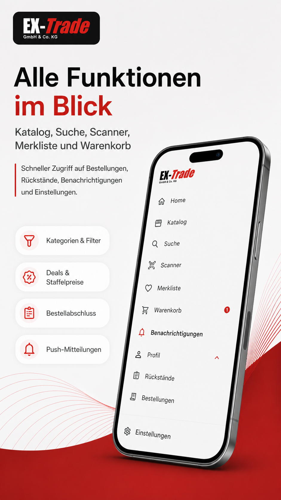 EX-Trade App mit Katalog, Scanner und Warenkorb